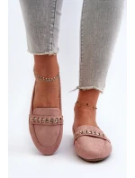 Lesklé dámské mokasíny s řetízkem růžové model 21656855 - Boto