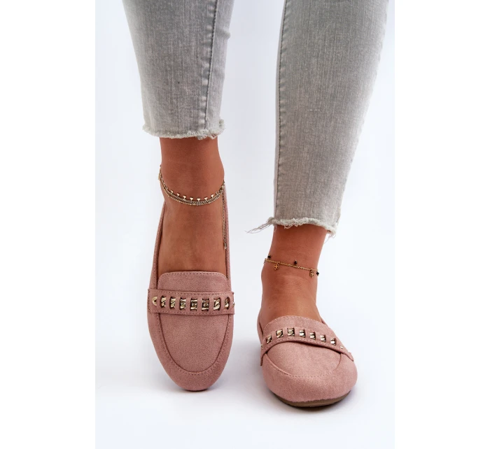 Lesklé dámské mokasíny s řetízkem růžové model 21656855 - Boto