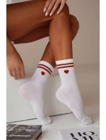 Dámské bavlněné ponožky Bordové srdce s pruhy bílé