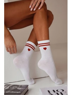 Dámské bavlněné ponožky Bordové srdce s pruhy bílé