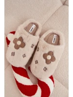 Dámské chlupaté papuče s květinami – béžové Selinne Dámské chlupaté papuče s květinami – béžové Selinne