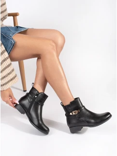 Originální černé kotníčkové boty dámské na širokém podpatku