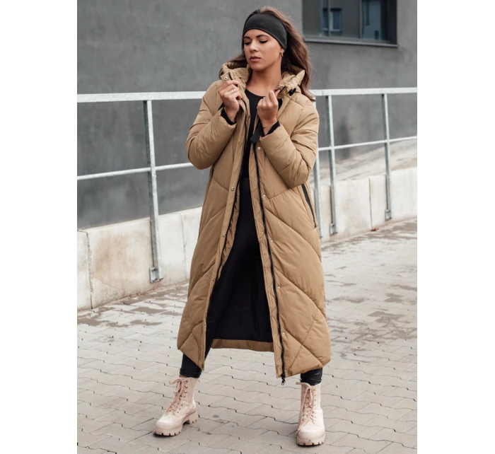Dámská zimní dlouhá prošívaná bunda s kapucí STREETFIT béžová FashionStreet TY4600 Dámská zimní dlouhá prošívaná bunda s kapucí STREETFIT béžová FashionStreet TY4600