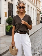 Dámská ležérní blůza z lyocellu, hnědá, FashionStreet RY2928 Dámská ležérní blůza z lyocellu, hnědá, FashionStreet RY2928