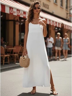 Dámské letní maxi šaty z viskózy, bílé, FashionStreet EY2664