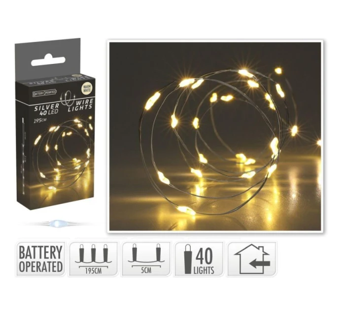 DRÁTĚNÁ SVĚTLA OVLÁDANÁ BATERIEMI GIRLANDA 40 VEDLA TEPLÁ BÍLÁ DRÁTĚNÁ SVĚTLA OVLÁDANÁ BATERIEMI GIRLANDA 40 VEDLA TEPLÁ BÍLÁ