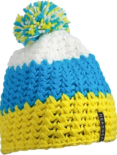 Daiber MB 7940 3-barevná háčkovaná čepice s bambulí 03.7940 yellow/pacific/white