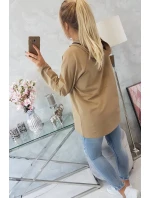 Oversize velbloudí tunika na zip s kapucí