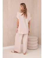 Komplet s náhrdelníkem halenka + kalhoty béžový