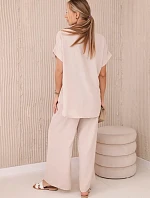 Komplet s náhrdelníkem halenka + kalhoty béžový