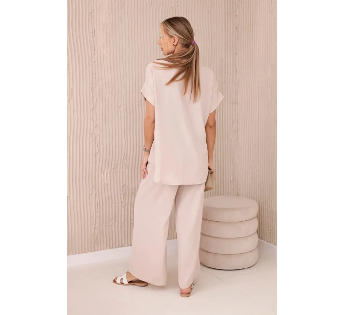 Komplet s náhrdelníkem halenka + kalhoty béžový