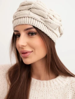 Dámská zimní čepice z vlny s ozdobným vzorem a kamínky model 21878087 béžová - K-Fashion
