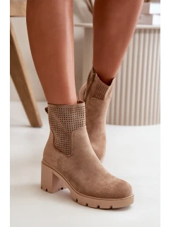 Dámské boty na podpatku se zipem eko semišové béžové Rashmi