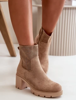 Dámské boty na podpatku se zipem eko semišové béžové Rashmi