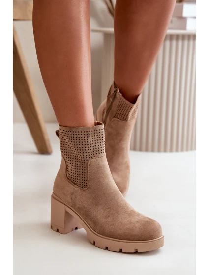Dámské boty na podpatku se zipem eko semišové béžové Rashmi Dámské boty na podpatku se zipem eko semišové béžové Rashmi