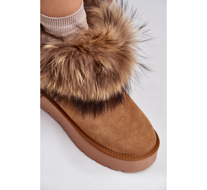 Kožené Sněhule Na Platformě S Kožešinou Camel model 21677869 - Boto