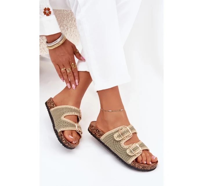 Háčkované Dámské Sandály Se Zlatými Přezkami Zelené Fenira Háčkované Dámské Sandály Se Zlatými Přezkami Zelené Fenira