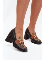 Dámské polobotky na podpatku s výstupky a zlatým detailem Černo-bežové Novella Dámské polobotky na podpatku s výstupky a zlatým detailem Černo-bežové Novella