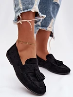 Dámské mokasíny s plochou podrážkou a třásněmi Černé Marilisse