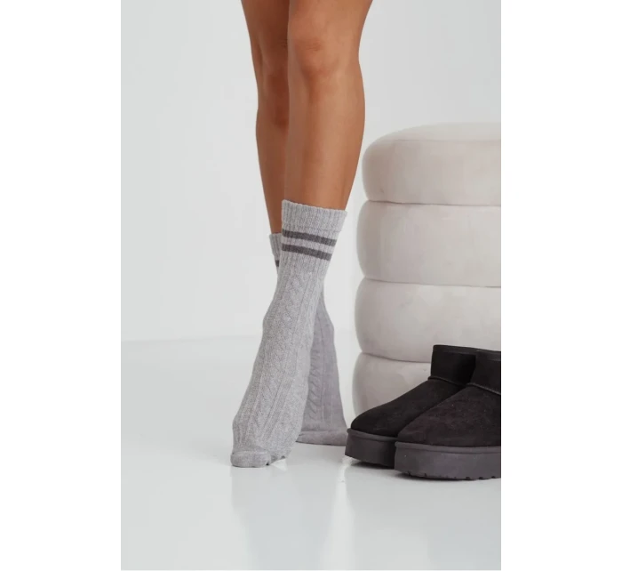 Dámské Ponožky Copánek s Pruhy Šedé Dámské Ponožky Copánek s Pruhy Šedé