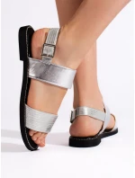 Klasické sandály dámské stříbrné na plochém podpatku Klasické sandály dámské stříbrné na plochém podpatku