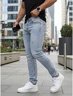 Pánské džíny slim fit střihu s odřením světle modré FashionStreet UX4488