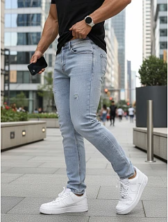 Pánské džíny slim fit střihu s odřením světle modré FashionStreet UX4488