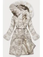 DAMSKA DŁUGA KURTKA PIKOWANA ECRU model 21242978 - WAY MODE