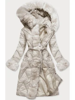 DAMSKA DŁUGA KURTKA PIKOWANA ECRU model 21242978 - WAY MODE
