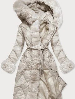 DAMSKA DŁUGA KURTKA PIKOWANA ECRU model 21242978 - WAY MODE
