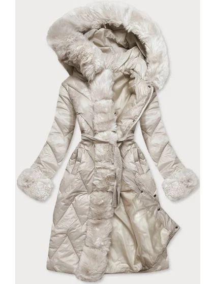 DAMSKA DŁUGA KURTKA PIKOWANA ECRU model 21242978 - WAY MODE