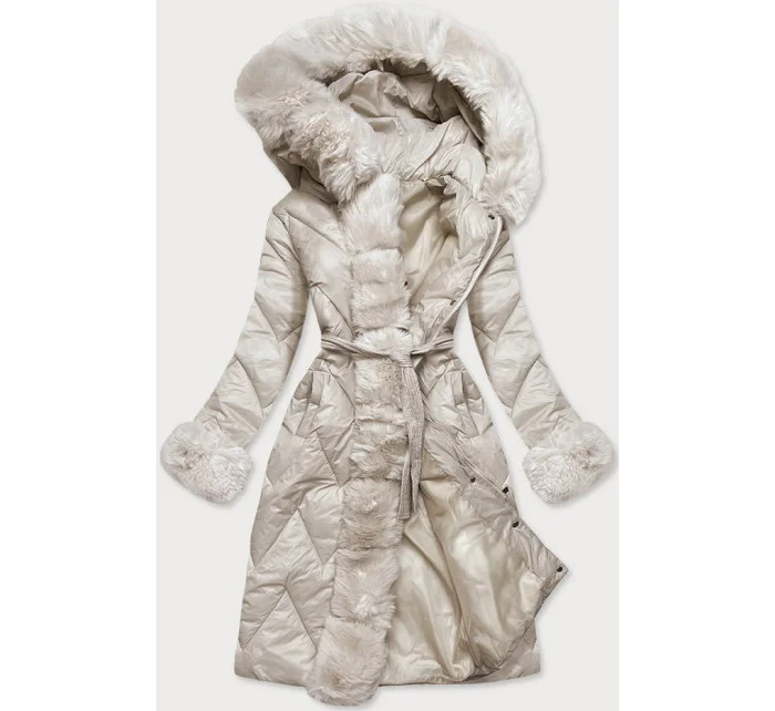 DAMSKA DŁUGA KURTKA PIKOWANA ECRU model 21242978 - WAY MODE