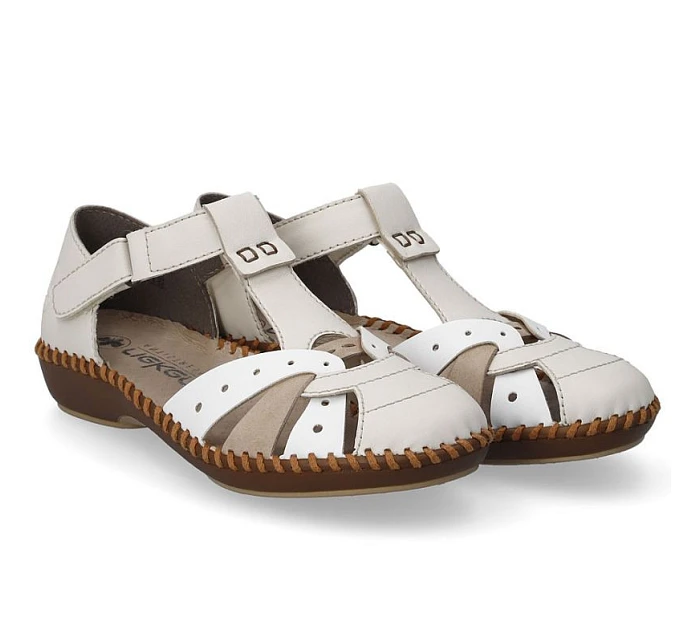 Dámské pohodlné sandály na suchý zip se zabudovanou špičkou béžové Rieker M1655-61 Dámské pohodlné sandály na suchý zip se zabudovanou špičkou béžové Rieker M1655-61