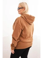 Dámská mikina s kapucí a model 21723115 Plus Size z bavlny camelová - K-Fashion