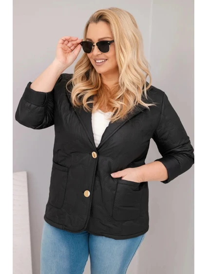 Dámská bunda Plus Size prošívaná s květinami s límcem a kapsami černá