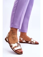 Pohodlné Kožené Sandály Zlaté model 21617493 - Zazoo Pohodlné Kožené Sandály Zlaté model 21617493 - Zazoo