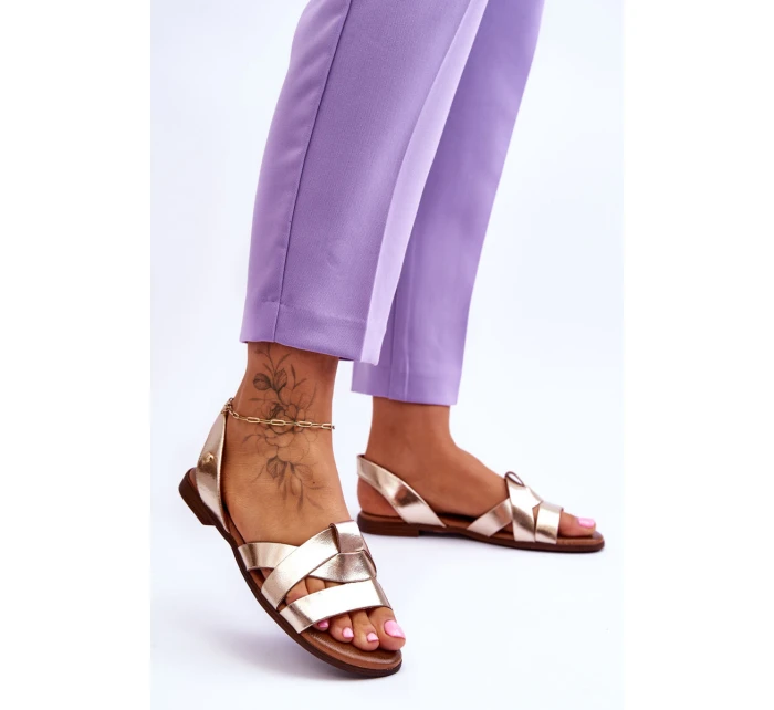 Pohodlné Kožené Sandály Zlaté model 21617493 - Zazoo Pohodlné Kožené Sandály Zlaté model 21617493 - Zazoo