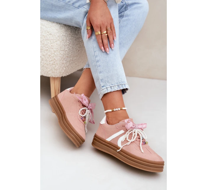 Dámské Tenisky Na Platformě S Ozdobami Růžové Vinness Dámské Tenisky Na Platformě S Ozdobami Růžové Vinness