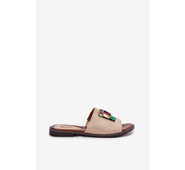 Dámské Pantofle Na Plochém Podpatku S Ozdobou Zlaté model 21695681 - Boto Dámské Pantofle Na Plochém Podpatku S Ozdobou Zlaté model 21695681 - Boto