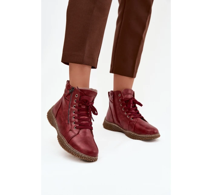 Dámské kozačky s teplým kožíškem z eko kůže bordové Ulverina Dámské kozačky s teplým kožíškem z eko kůže bordové Ulverina