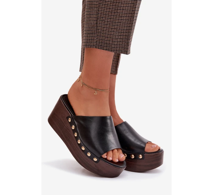 Dámské sandály na platformě a platformě se zlatými sponami Černé Farinelle