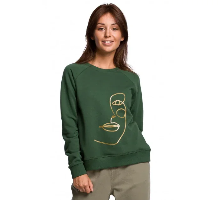 Svetr s předním potiskem zelená model 18002771 - BeWear