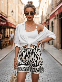 Dámské šortky s elastickým pasem, bílo-černé, FashionStreet SY0541