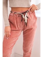 Dámské kalhoty z viskózy s šátkovým pásem tmavě růžové Dámské kalhoty z viskózy s šátkovým pásem tmavě růžové