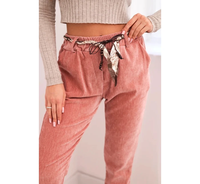 Dámské kalhoty z viskózy s šátkovým pásem tmavě růžové Dámské kalhoty z viskózy s šátkovým pásem tmavě růžové