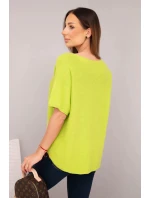 Dámská svetr s krátkým rukávem a výstřihem do V pistáciová