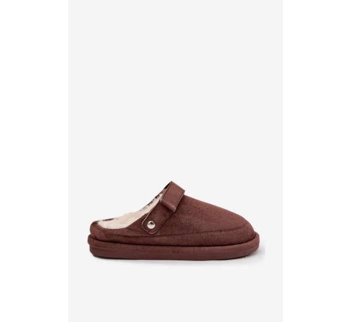 Dámské pantofle s páskem Vyhřívané s kožešinkou Čokoládové Rilena