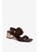 Semišové sandály na podpatku D&A model 22031921 Čokoládové - S.Barski
