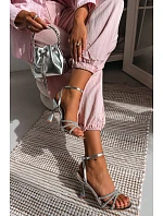 Dámské sandály na podpatku se zdobenými pásky Stříbrné Gedira