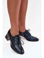 Dámské kožené lakované polobotky na podpatku s krystalky Artiker – tmavě modré